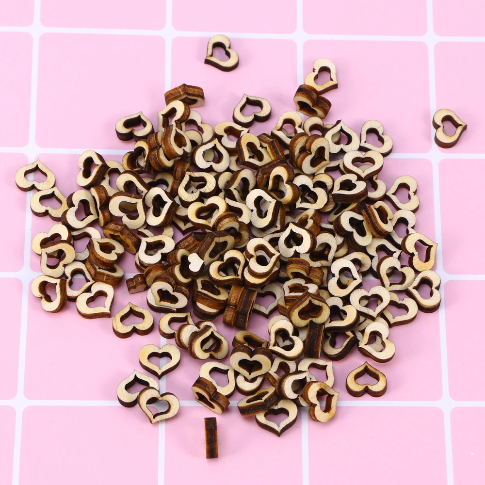 100Pcs 10mm DIY Handmade Accessories Wedding Holiday Wooden Hollow Love Heart Crafts Creative Buttons for DIY Embellishments Wedding