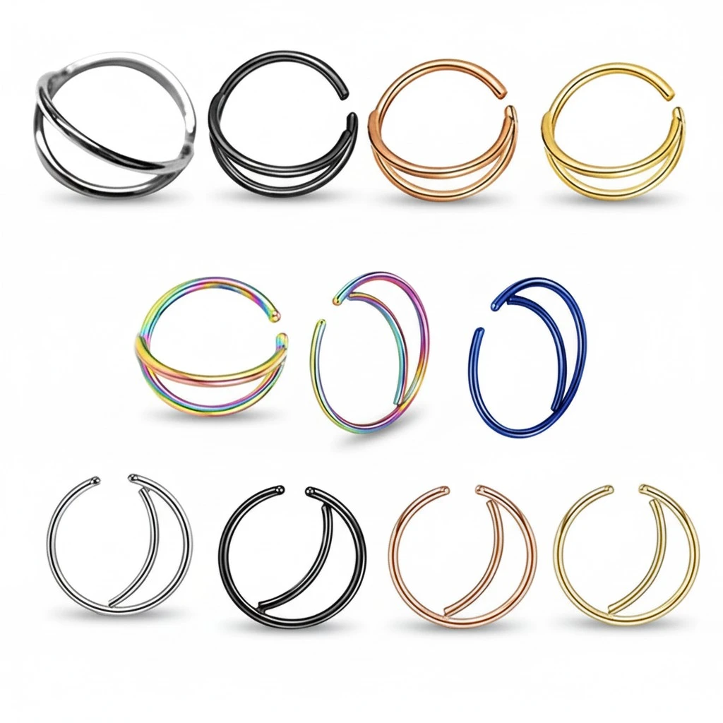 11pcs Stainless Steel Nose Ring Studs Moon Nose Clip Fashion Body Jewelry