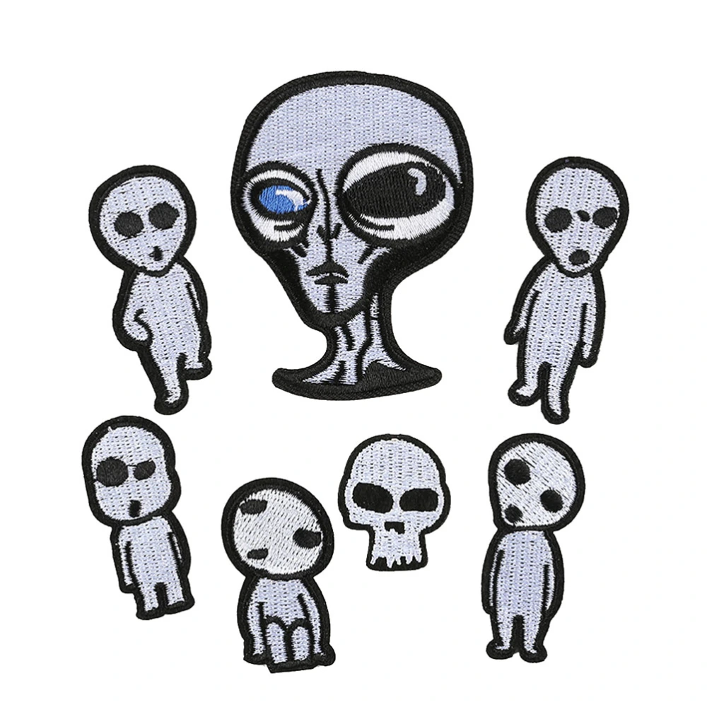 8 Pcs Patches Black and White Alien Skull Pattern Embroidery Applique DIY Sticker for Jackets Jeans Bags Clothing Arts Crafts Decoration