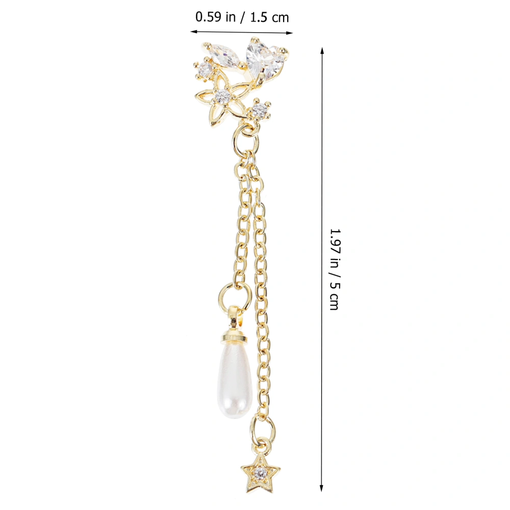 3pcs Nail Zircon Plated Gold Chain Jewelry Pearl Pendant Gold Bow Zircon Chain