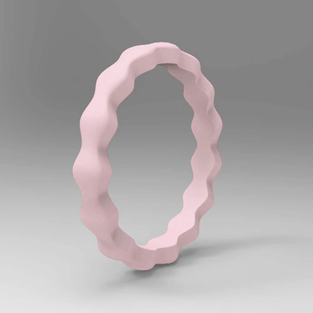 4pcs Wavy Finger Rings 3mm Wide Silicone Rings Food Grade Female Wedding Ring (White, Rosy, Light Grey, Light Pink, 1pcs Each)