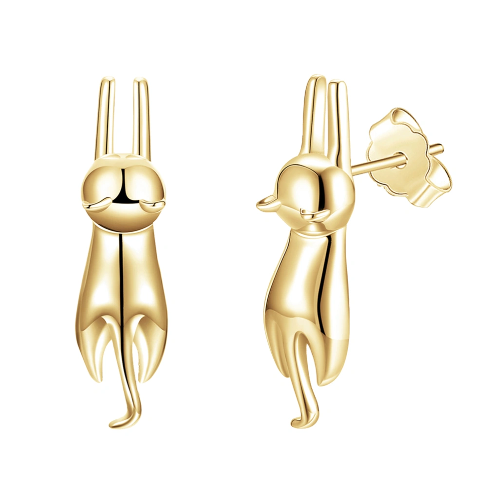 925 Sterling Silver Kitty Earrings Stud Jewelry Kiss Me Hug Me 3D Cat Earring (Champaign Gold)