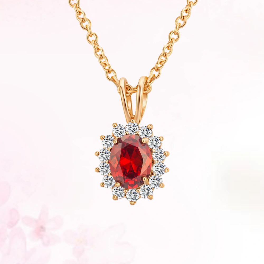 Women Red Zircon Necklace Simple Micro-inlay Personalized Pendant Neck Decor for Lady Girls