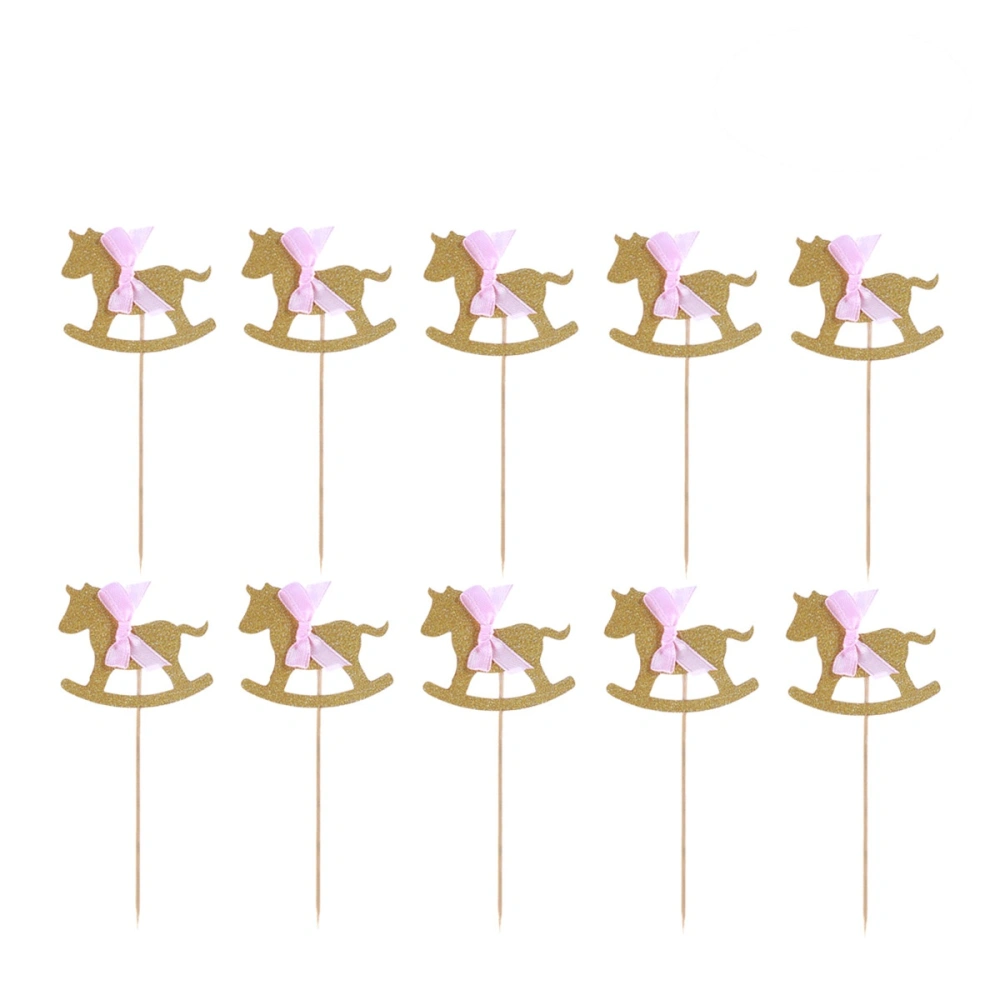 10 Pcs Pink Theme Cupcake Toppers Birthday Party Cake Picks Food Decoration Supplies for Hawaiian Luau(Bow-knot Trojan Horse)