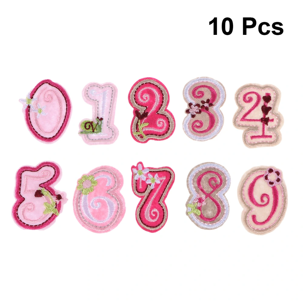 10 Pcs DIY Sew Decoration Appliques Stickers Pink Cartoon Numbers Embroidery Patches for Clothes Dress Hat Jeans Repairing