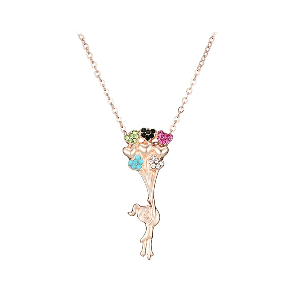 Balloon Girl Pendant Necklace Sparkling Rhinestone Crystal Necklace Festive Jewelry Gifts for Women Girls