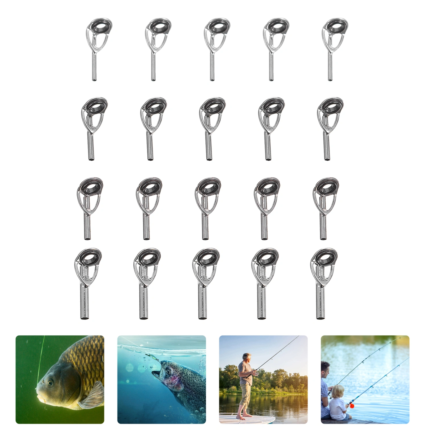 20Pcs Fishing Rod Guide Ring Stainless Steel Baitcasting Rod Guide Fishing Supply