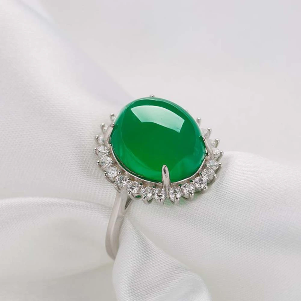 1PC Green Agate Ring Open Finer Ring Jewelry Engagement Wedding Gift for Women Ladies