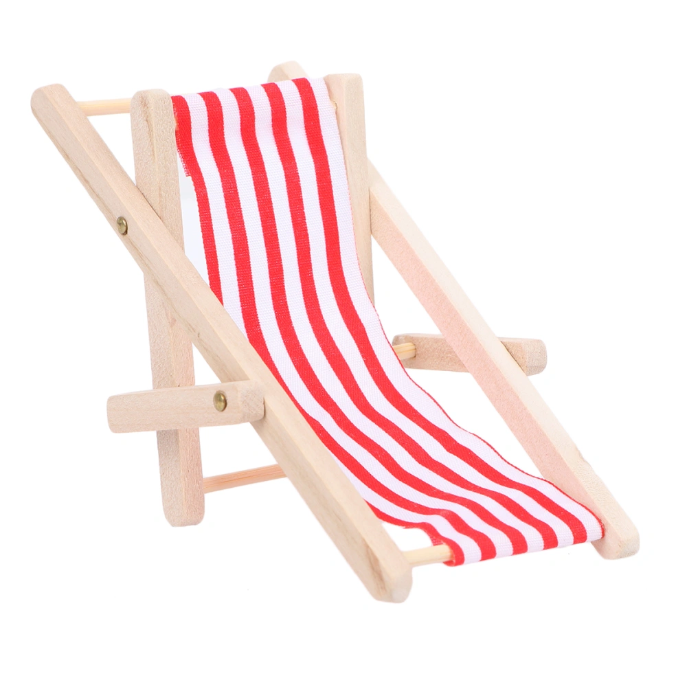 1Pc Beach Chair Model Mini Outdoor Ornament Stripe Recliner Miniature Play House Accessory for DIY (Red)