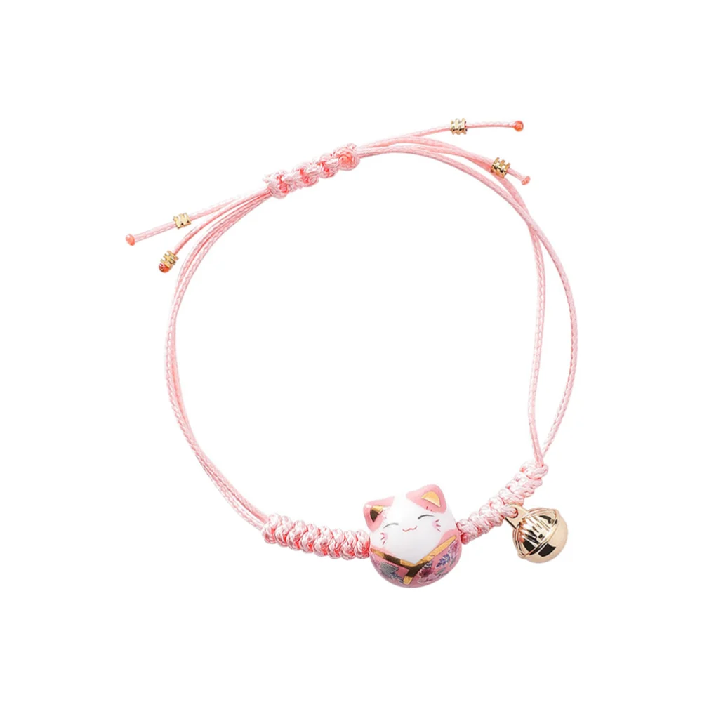 1pc Cat Braided Bracelet Hand-knitted Kitten Hand String for Friends Kids (Pink)