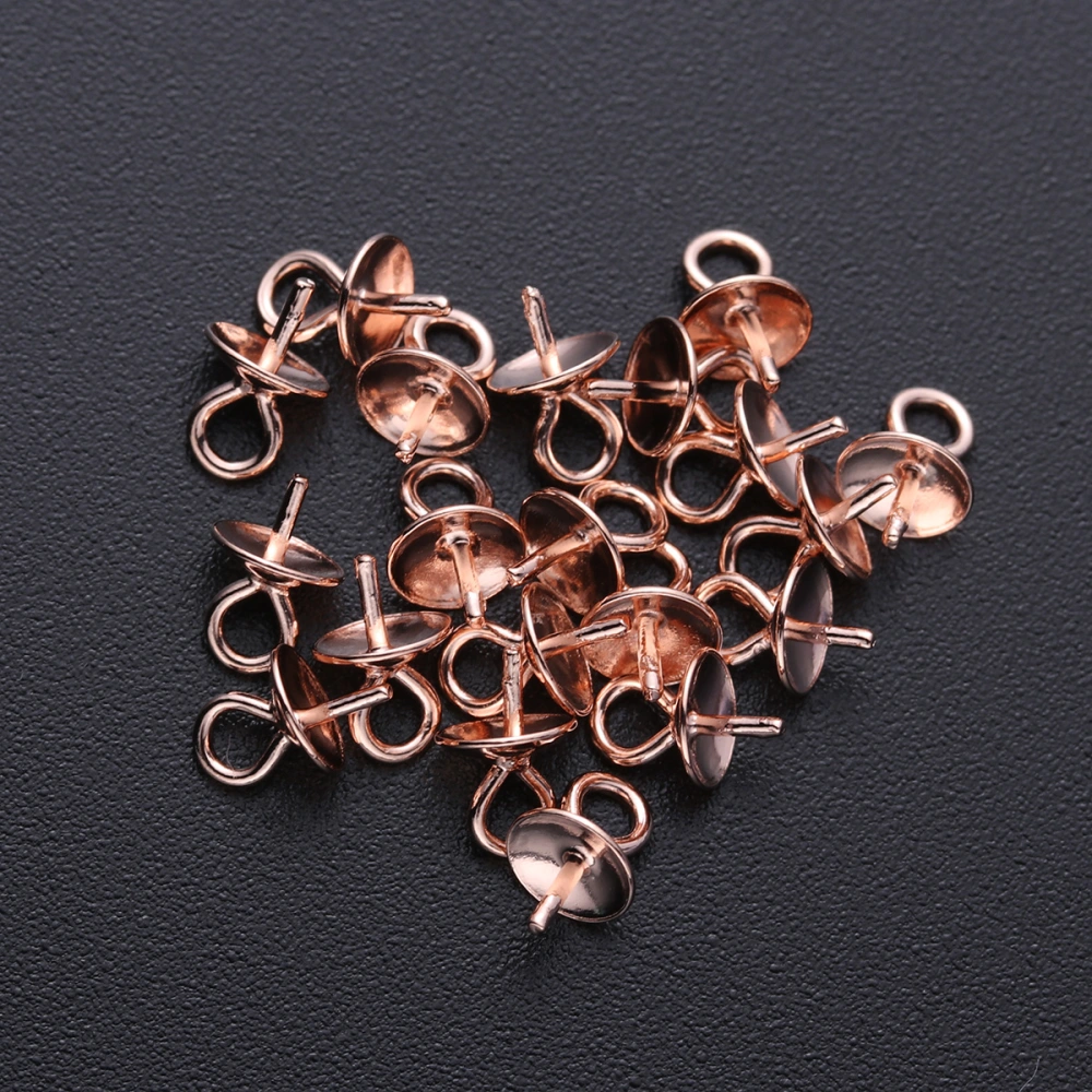 20Pcs 4mm DIY Cup Pearl Bail Pin Eye Pin Pearl Cup Pendant Connector for Jewelry Making (Rose Gold)