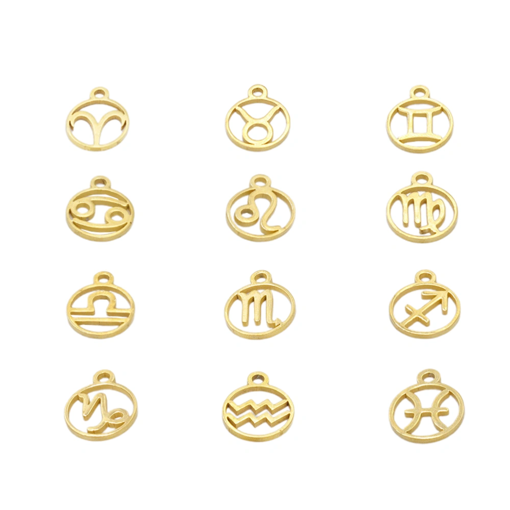 12pcs Unique Round Necklace Hollow Constellation DIY Beautiful Decorative Necklace Pendant for Woman (12mm Golden)