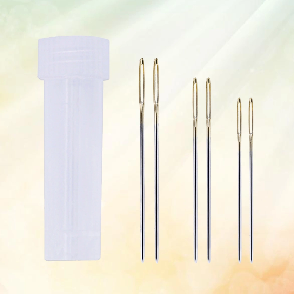 7 Pcs Stainless Steel Large Hole Blunt Needles Long Steel Knitting Needles Golden Ends DIY Leather Sewing Needles with A Storage Bottle