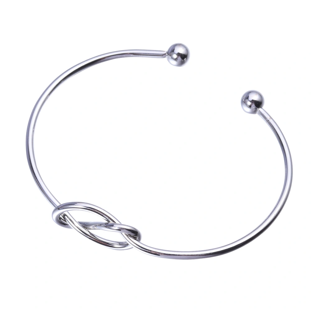 Tie Knot Bracelet Bangles Simple Cuff Open Bangles Jewelry Adjustable Bangle For Women (Silver)