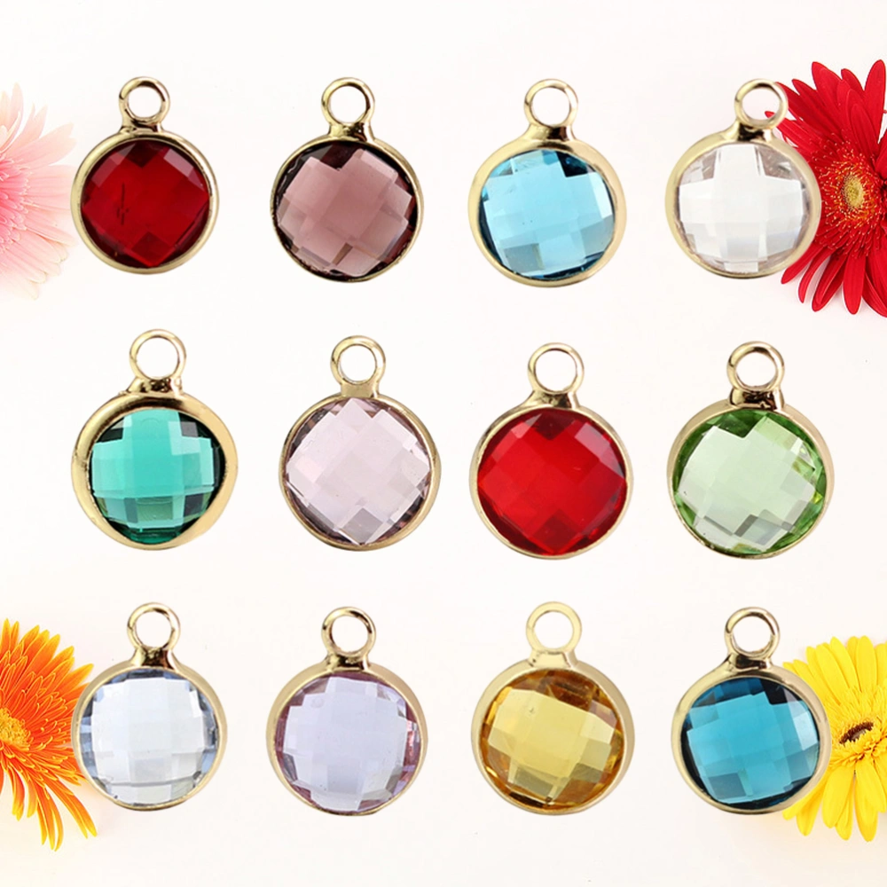 12pcs Colorful Crystal Alloy Pendant Charms Jewelry Making Accessories for Necklace Bracelet (Golden Edge)