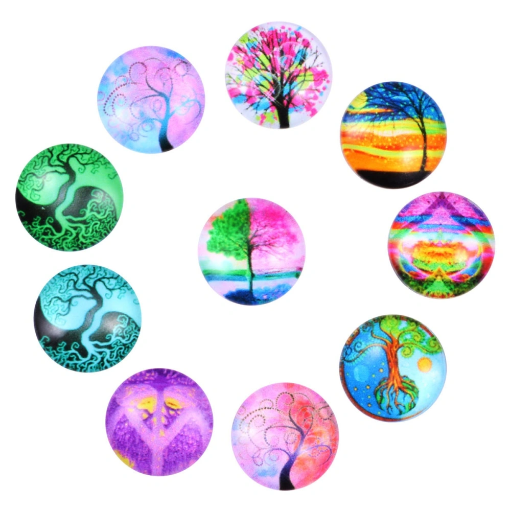 10pcs 12mm Color Life Tree Glass Cabochons Snap Button Jewelry Charms DIY Ginger Bracelets Accessories