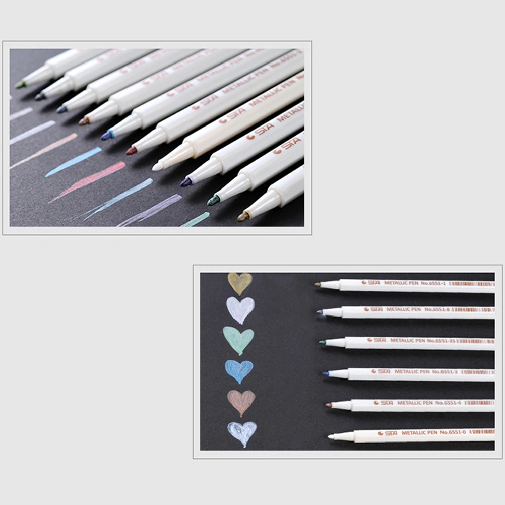 STA Metallic Pen 6551 Painting Pen Art Fine Metallic Colored Pen Supplies for Making DIY Artists Painting Marker Watercolor Sketching Coloring (Black)