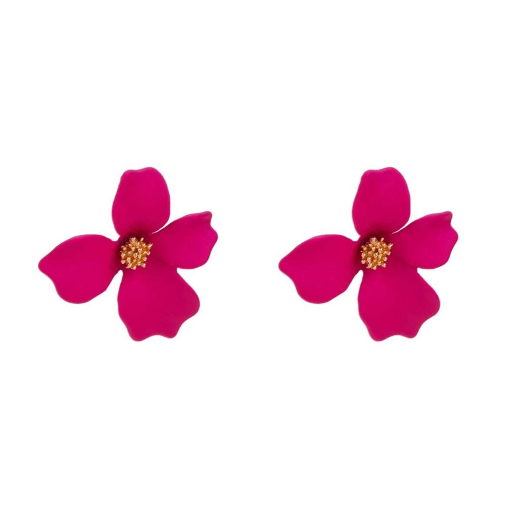 1 Pair Stereoscopic Petal Earrings Fashion Floral Silver Needle Ear Studs (Rosy)