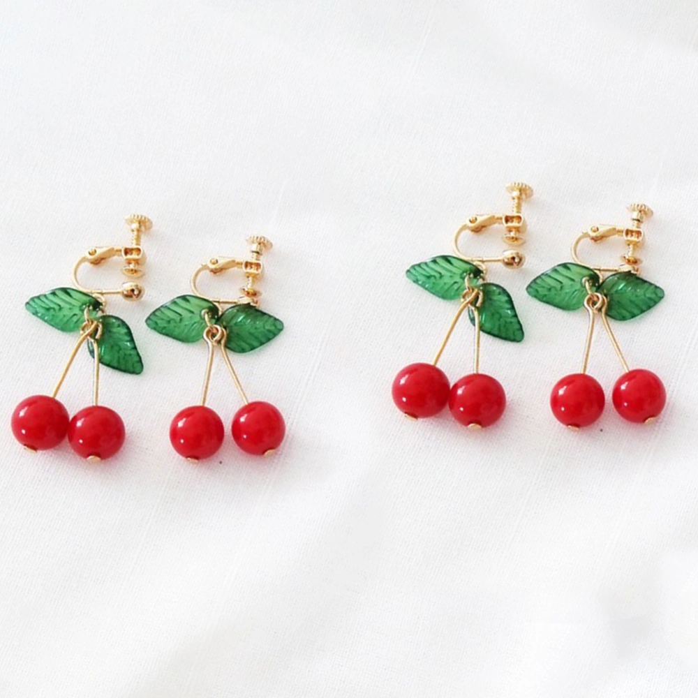 1Pair Women Earrings Stylish Sweet Small Fresh Fruit Cherry Shape Ear Clips Rings (Red)