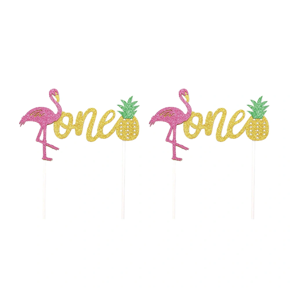 2 Pcs Cake Toppers Flamingo Pineapple Cake Fruit Picks Wedding Anniversary Dessert Toppers for Kids Party