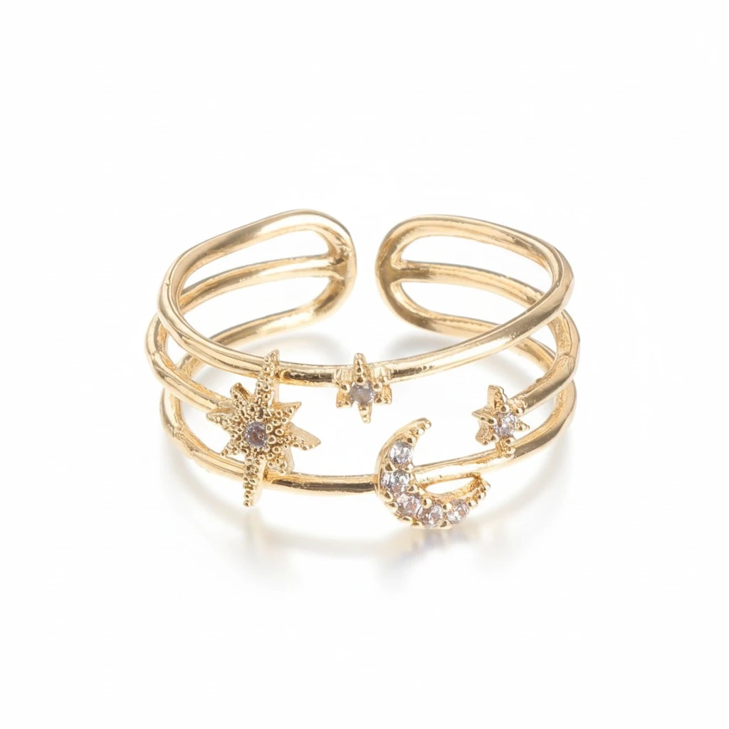 Fashionable Ring Star Design Ring Metal Jewelry Gifts for Women and Girls (Golden)
