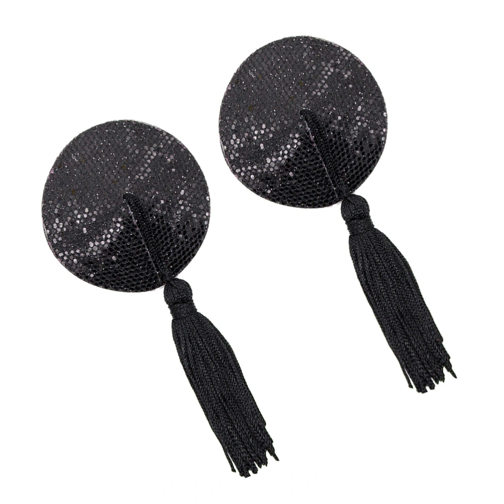 Womens Sexy Silicone Sequin Round Tassels Covers Adhesive Pasties Bra (Black)