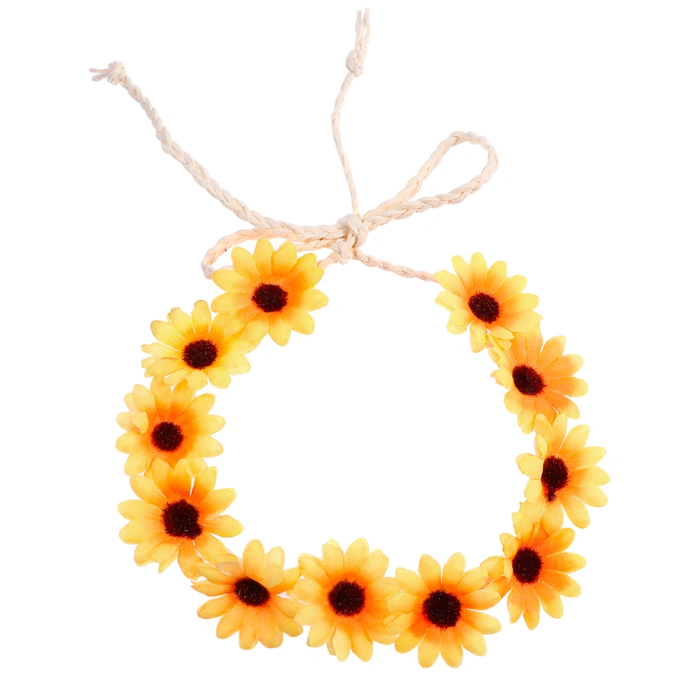 Frcolor 1PC Floral Headband Daisy Flower Crown Hair Wreath Bridal Headpiece Festivals Hair Band (Yellow)