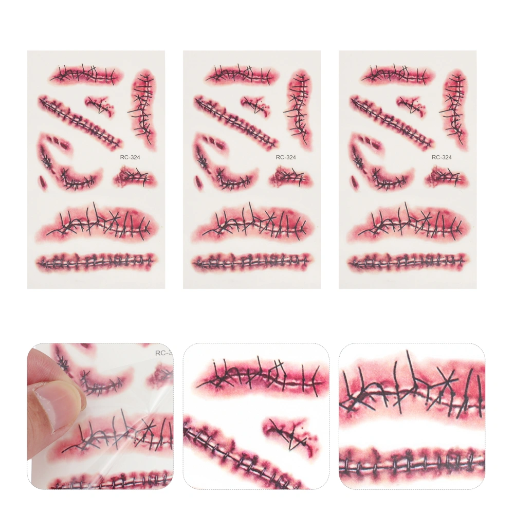 5 Sheets Halloween Temporary Scar with Bloods Decal Wound Cosplay Stickers