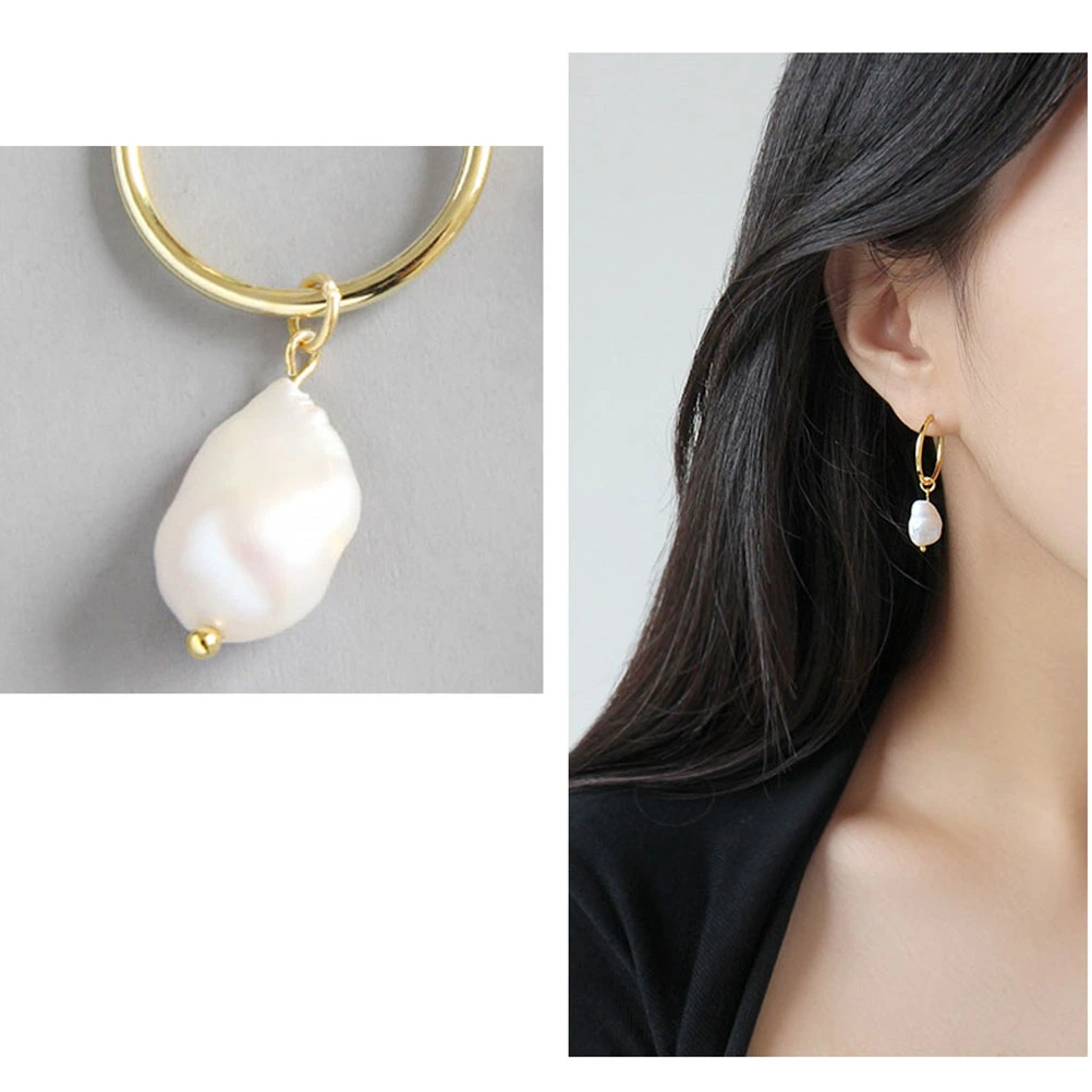 1 Pair Baroque Freshwater Pearl Earrings Ear Stud Ear Drop Simple Fashion for Women Lady Female