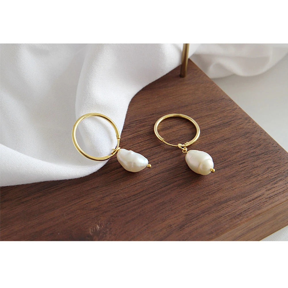 1 Pair Baroque Freshwater Pearl Earrings Ear Stud Ear Drop Simple Fashion for Women Lady Female