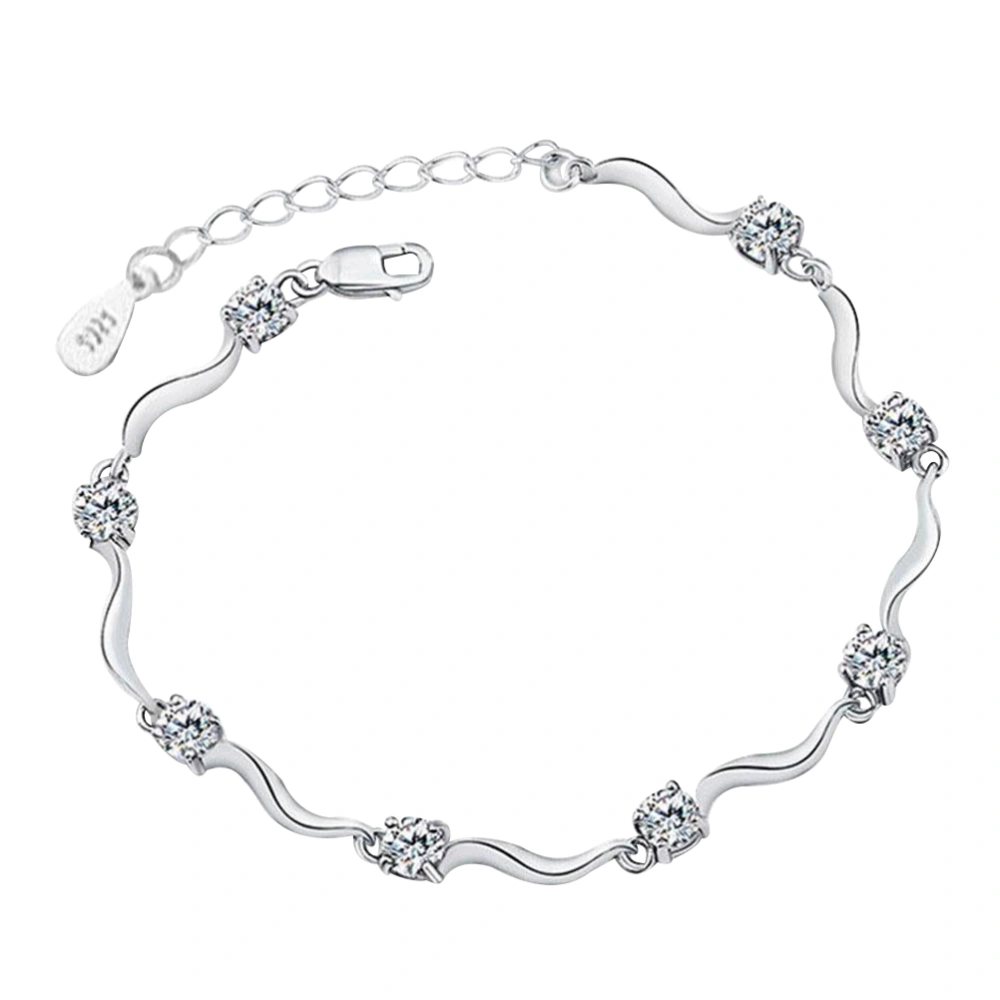 Silver Plated Crystal Bangle Adjustable Chain Bracelets Jewelry Gift for Women Girls(White)