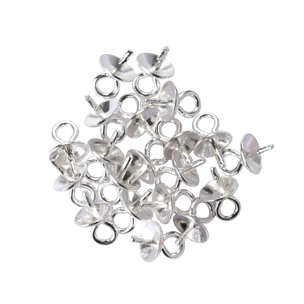 20 Pcs 4mm Natural Silver Cup Pearl Screw Eye Bail Pegs Pendants for Half-drilled Beads Jewelry Necklace Making