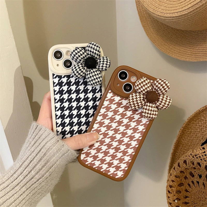 Mobile Phone Case Houndstooth Three-dimensional Flowers