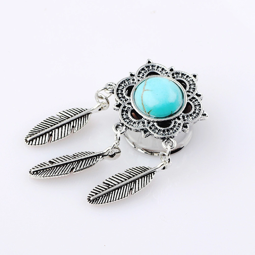 2pcs Flower Leaves Design Auricle Puncture Ear Expansions Stainless Steel Ear Tunnel Plugs Body Piercing Jewelry for Female (10mm)