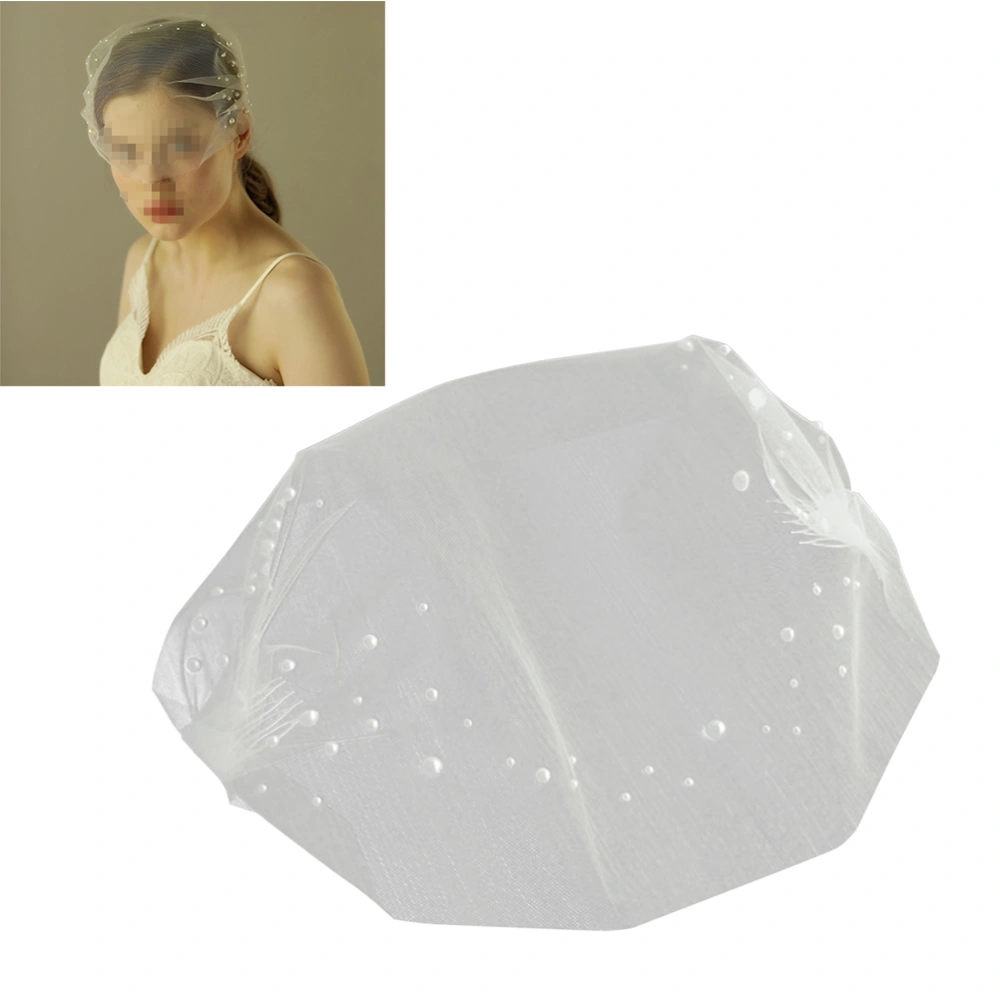 Wedding Bridal Short Veil Half Facial Gauze with Shiny Pearls Wedding Accessories for Women Ladies (Ivory White)