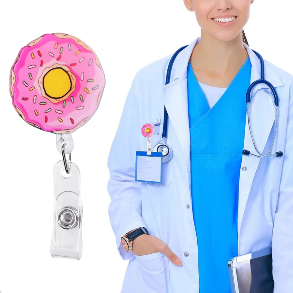 Doughnut Shaped Retractable ID Badge Reel Badge Holder Reel Clip On Holders With Clip For Nurse Doctors Teachers