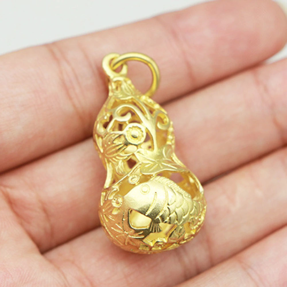 Fashion Gourd Brass Elbow Gourd Fish Pattern Home Hanging Car Key Pendant Pendant without Chain - Size Small Hollowed (Golden)