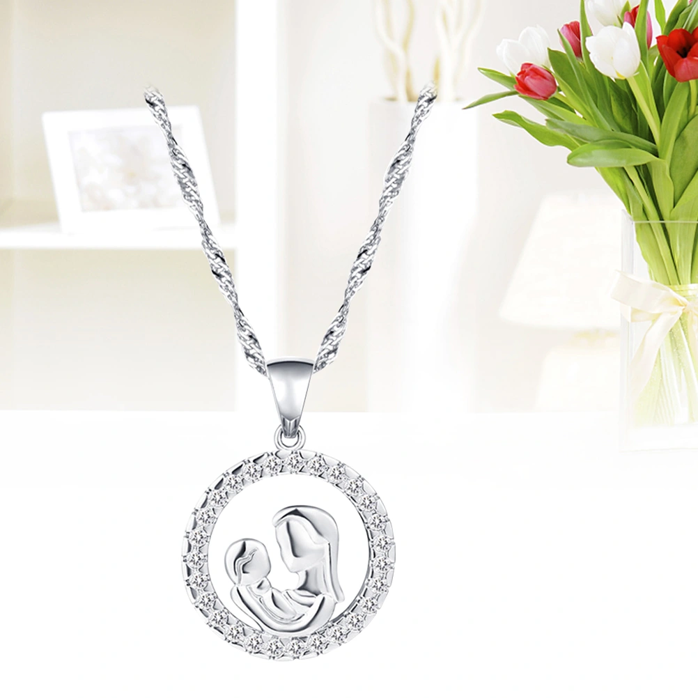 Mother's Day Love Necklace Gifts Mother Baby New Mom Maternity Necklace Jewelry Gifts for Her (Silver)