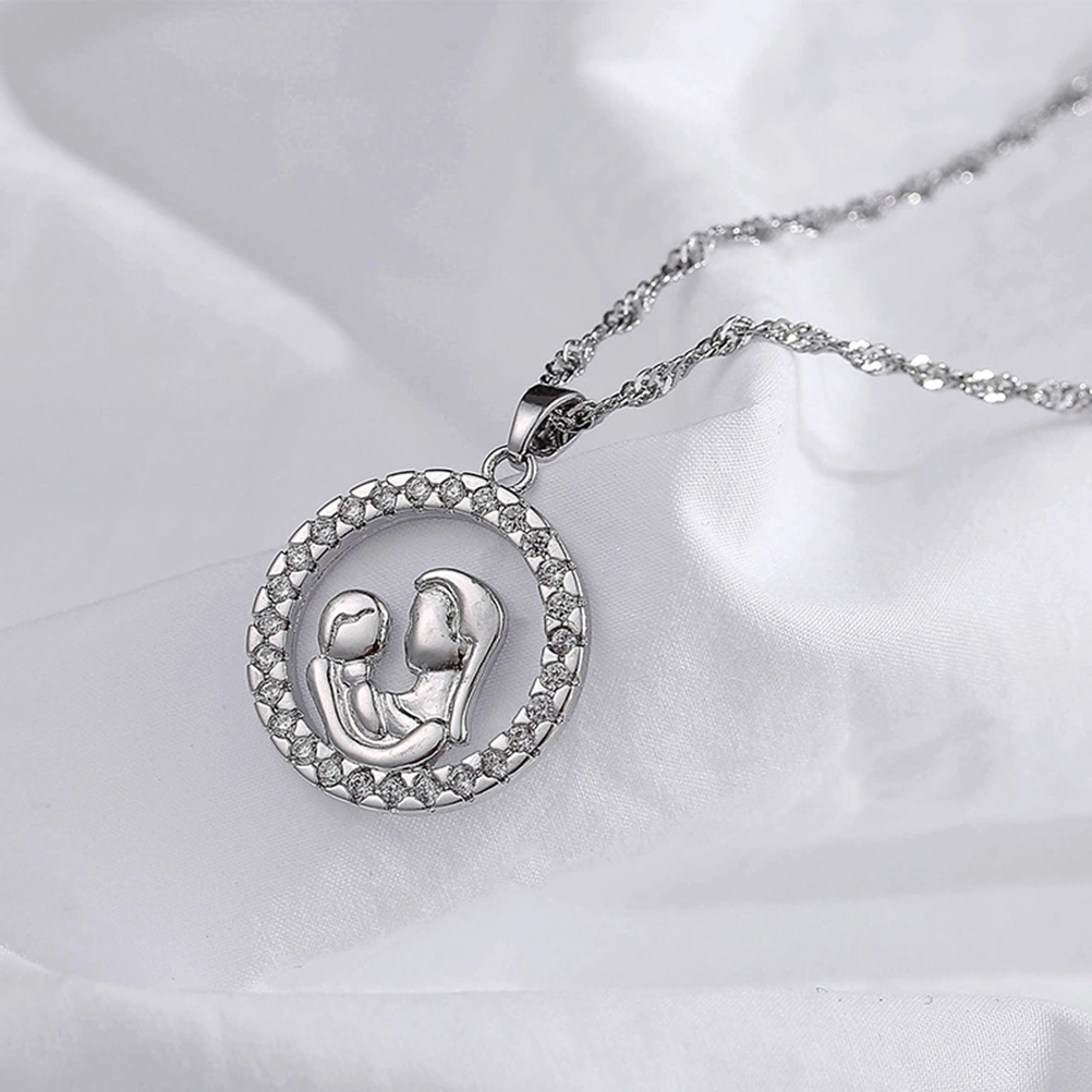Mother's Day Love Necklace Gifts Mother Baby New Mom Maternity Necklace Jewelry Gifts for Her (Silver)