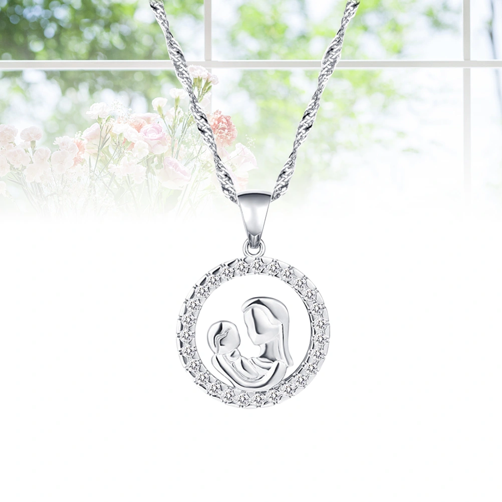 Mother's Day Love Necklace Gifts Mother Baby New Mom Maternity Necklace Jewelry Gifts for Her (Silver)