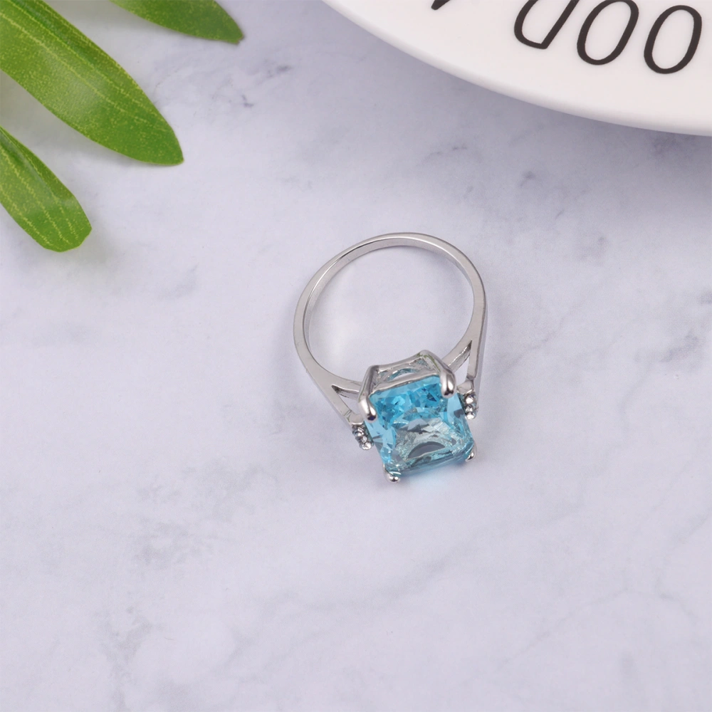 Women Luxury Topaz Ring Light Blue Stone Finger Ring Jewelry for Engagement Wedding (Size 10)