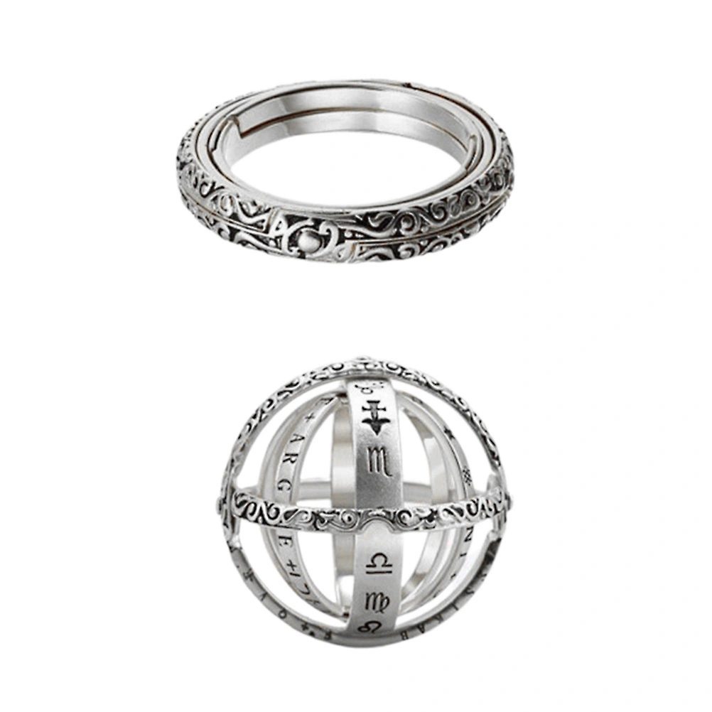 Retro Astronomical Sphere Ball Ring Foldable Cosmic Finger Ring Couple Lover Jewelry Gifts (Silver, NO.8)