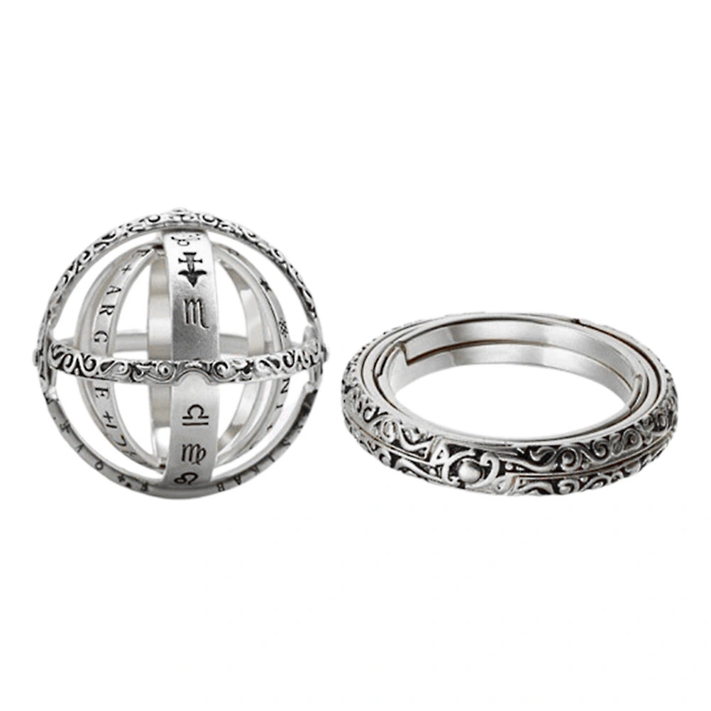 Retro Astronomical Sphere Ball Ring Foldable Cosmic Finger Ring Couple Lover Jewelry Gifts (Silver, NO.8)
