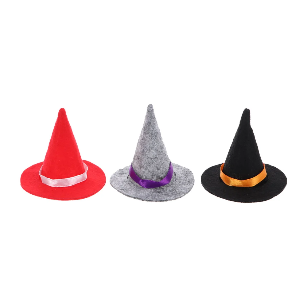 3pcs Lovely Witch Hats Chic Wine Bottle Decor Party Favors DIY Hair Accessories Crafts for Halloween (Black and Grey and Red)