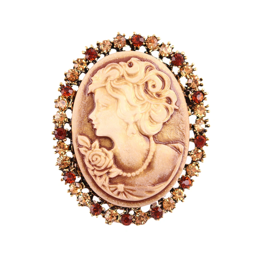 Vintage Old Style Cameo Brooches Women Crystal Christmas Gift Brooch Pin (Gold)