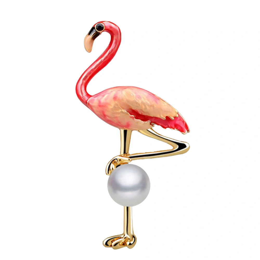 Stylish Brooch Accessories Clothing Painted Animal Brooch Sweater Coat Pearl Flamingo Brooch