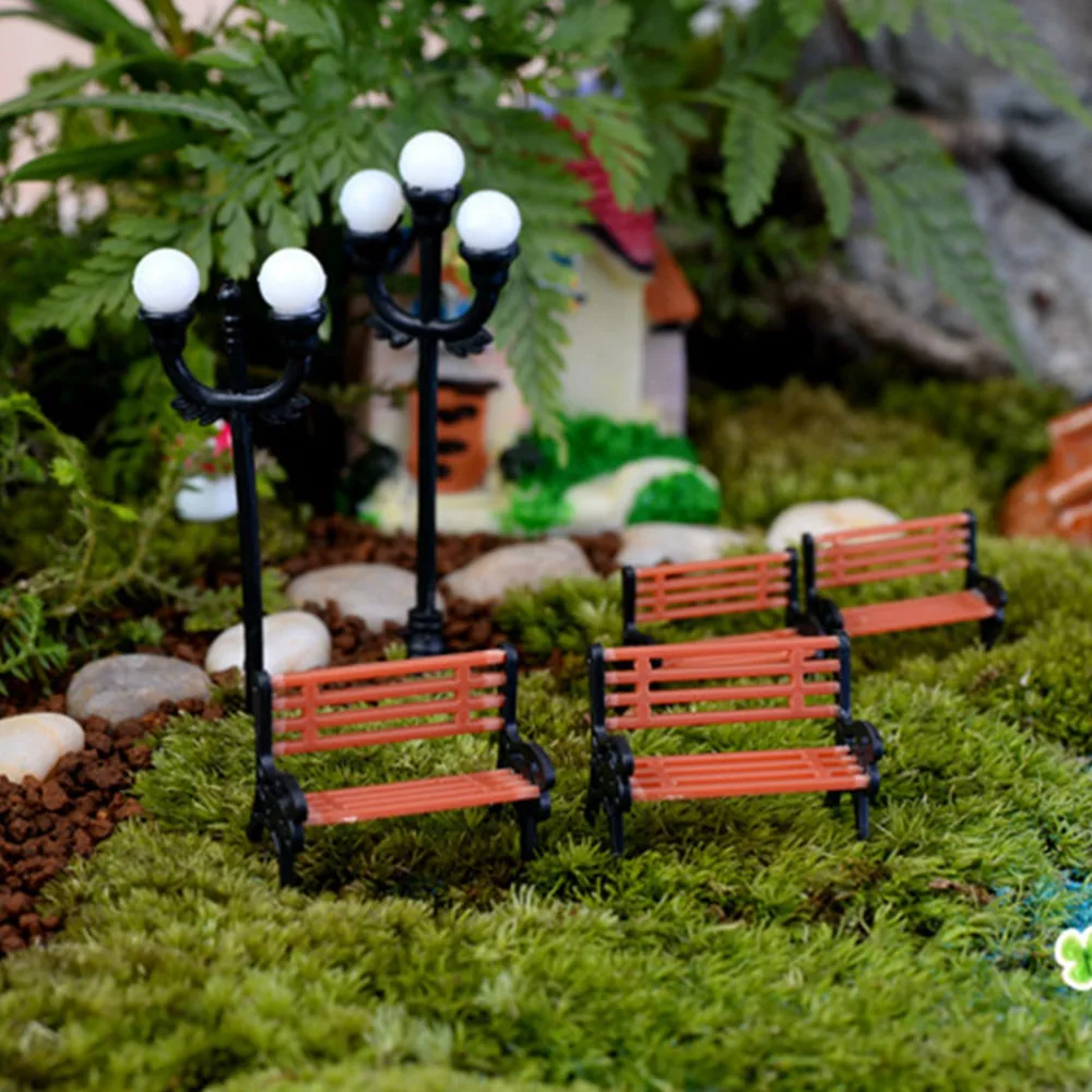 6Pcs Miniature Park Benches Doll House Accessories Succulents Planter Decor