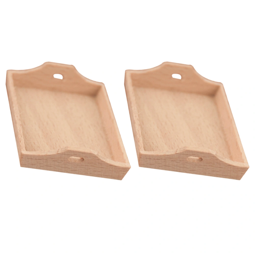 2pcs Mini Furniture Tea Trays Fruit Trays Miniature Models Beech Decorations