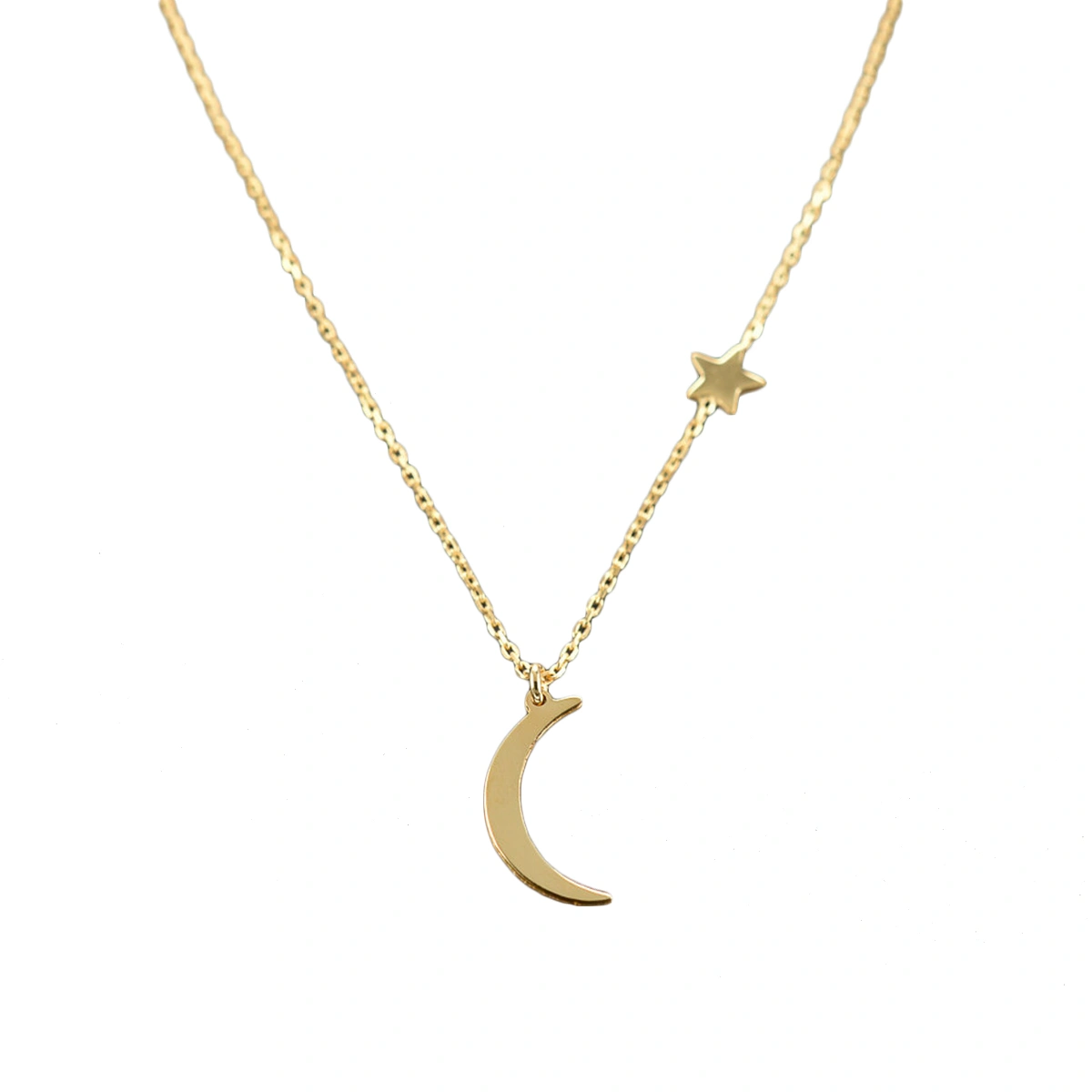 2pcs Simple Style Moon Star Necklace Plain Half Moon Galaxy Moon Pendant Necklace Jewelry for Women(Gold, Silver)