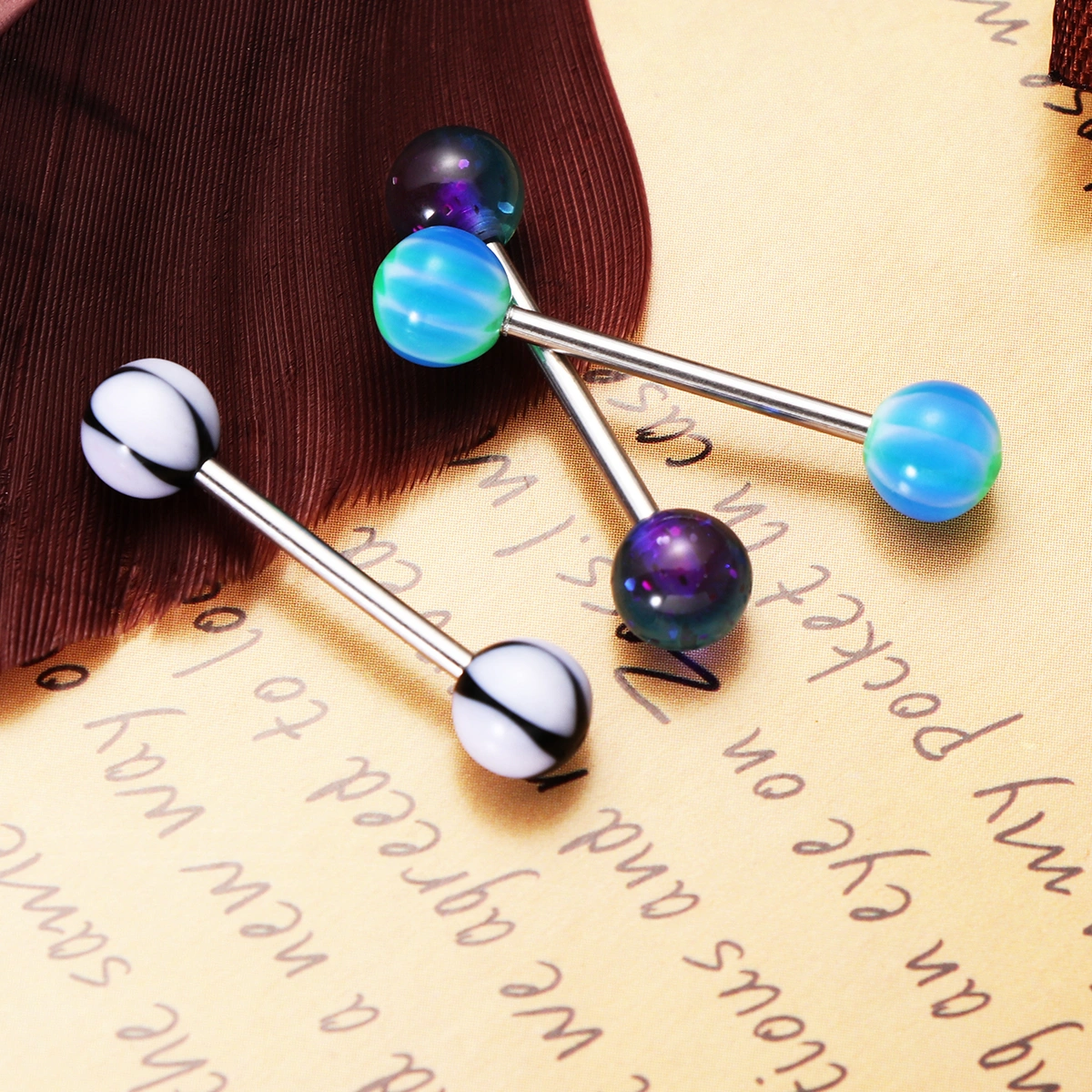 WINOMO 20pcs Colorful Human Body Piercing Jewelry Stainless Steel Women Tongue Ring Bar Stud (Random Color)
